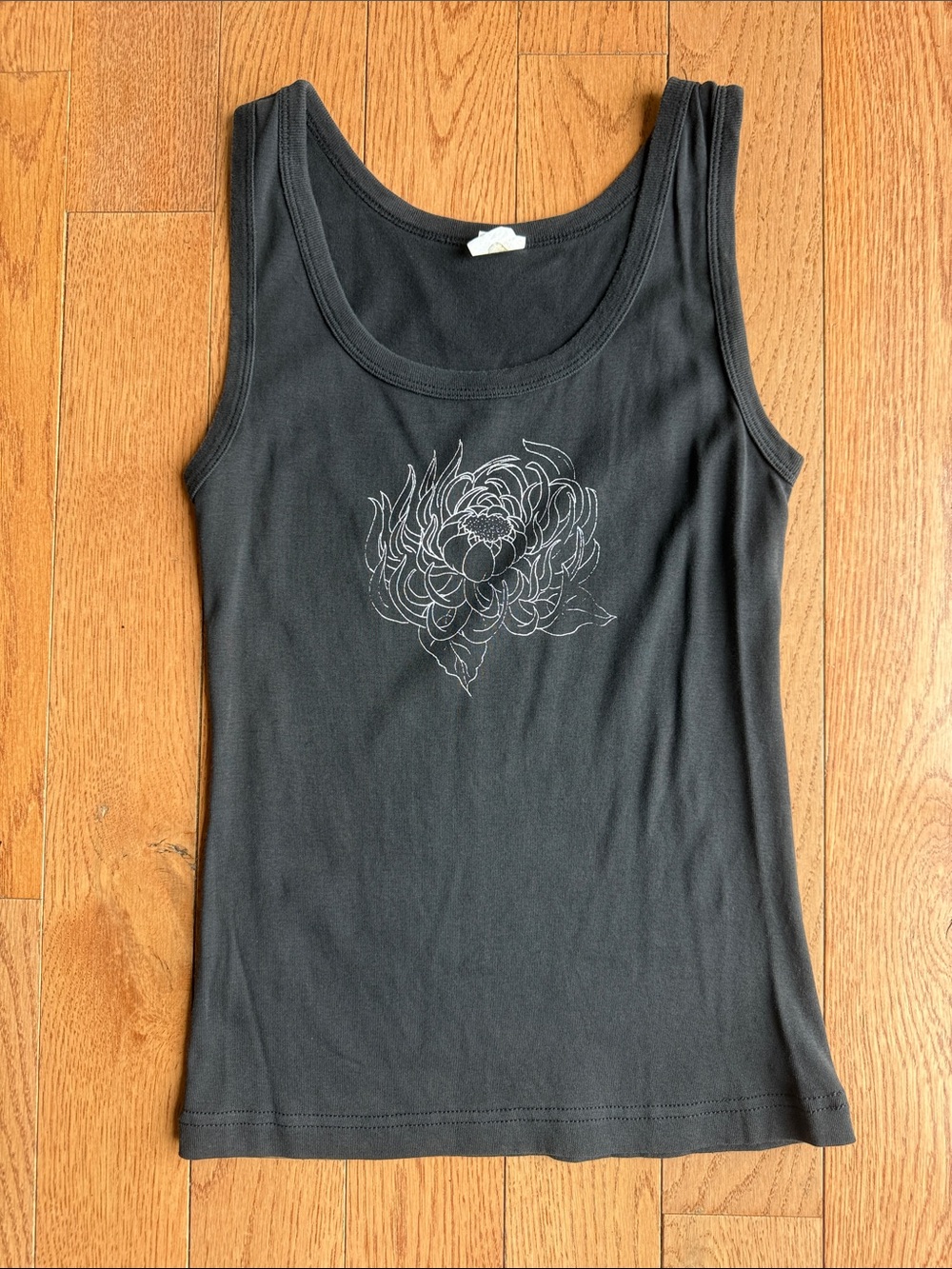 Women's Black Floral Line-Graphic Tank Top